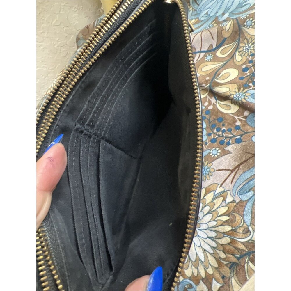 COACH Double Corner Zip Around Wallet Pouch Brown Black Signature Coated Canvas - Picture 7 of 9